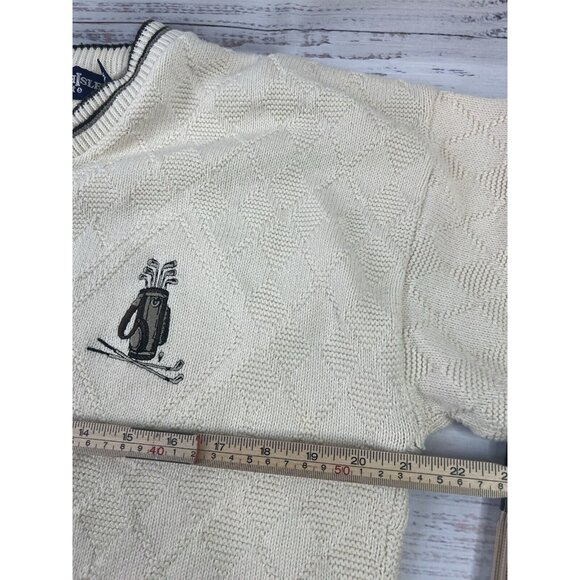 Vintage Scottish Isle V-Neck Cream Golf Cable Knit Cardigan Men's Size M Preppy - Picture 7 of 11